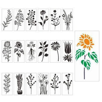 18pcs Kártya Dekorációs Festés, Fa Újrafelhasználható Fal Journal DIY Művészeti Scrapbooking A Kézműves Vadvirág Stencil Növények Esküvői