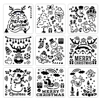 co231 9 Db DIY Üreges Festmény Stencil Karácsonyi Rajz Sablon Eszköz Art lakberendezés Ajándék Kártya Újrafelhasználható Gyermek DIY Mosható