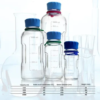 Német Schott Duran YOUTILITY Szérum Üveg GL45 125/250/500/1000ml Laboratóriumi Kék Sapka Reagens Üveg Víz Üveg