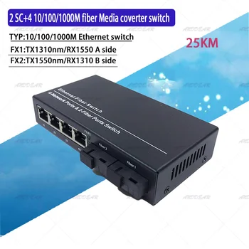 2G4E 10/100/1000M Gigabit Ethernet Switch Ethernet Optikai Optikai Media Converter Egyetlen Mód, 4-Port, 2 RJ45 Port Optikai