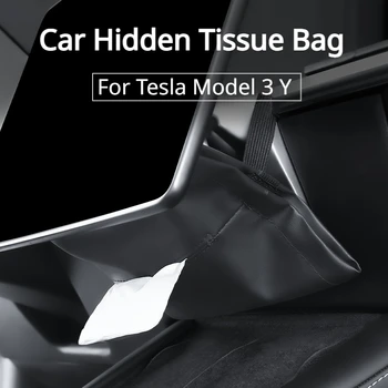 Autóba Rejtett Szövet Táska Tesla Model 3-Y Ülés Hátsó Szövet Doboz Szerelt Felfüggesztett Bőr Tároló Táska Autó Belső Tartozékok
