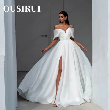 Fehér Édes 2024 Aszimmetrikus Organza Esküvői Ruha, Váll nélküli Menyasszonyi Ruhák Luxus Házasság Berakás Vestidos De Novia