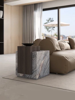 Természetes márvány asztal szélén, Skandináv stílusú kis egység bútor, nappali, tömör fa sarokban asztal, kanapé szélén szekrény