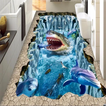 beibehang saját háttérképet a falak 3 d emelet cápa delfin 3D festés PVC pvc öntapadó tapéta, tapéták lakberendezés