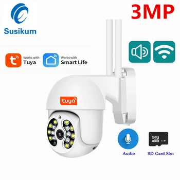 3MP Tuya Biztonsági Kamera, Vezeték nélküli Kültéri Speed Dome Intelligens Otthon Vízálló Vezeték nélküli IP Kamera Színes éjjellátó