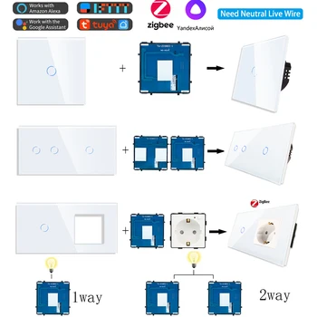 Zigbee Touch Kapcsoló Funkció Bázis 1/2/3Way Üveg Panelek EU Fal Smart Socket DIY Alkatrészek Smart Switch Tuya Intelligens Élet Alice App