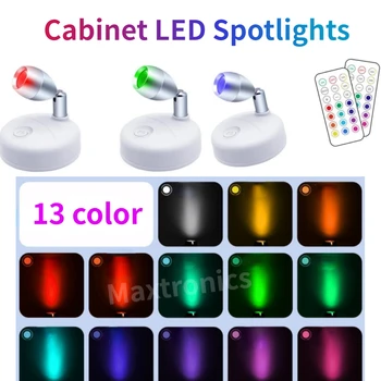 Mini 13 Színű RGB Kabinet LED Reflektorok Vezeték nélküli Távirányító Állítható Hangulatú Este Lámpa Ékszerek Kijelző Mennyezeti Fény