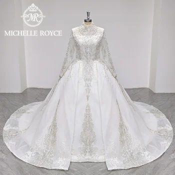 Michelle Royce Ball Ruha Esküvői Ruhák Nő 2024 Valódi fotók Láthatatlan Dekoltázs Flitteres Esküvői Ruha Vestidos De Novia