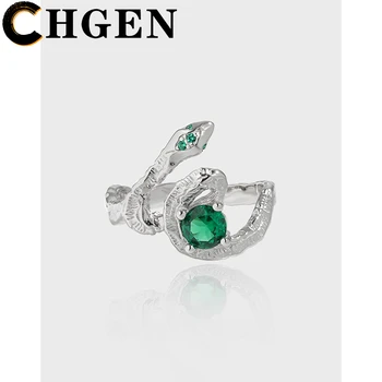 CHGEN Eredeti Design Kígyó Gyűrű Zöld Fehér Kő Luxus Textúra S925 Ezüst Női Gyűrű Ékszer Esztétikai Elegancia