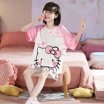 Aranyos Sanrio Hello Kitty Kuromi Cinnamoroll Gyerekek Hálóing Gyermek Pizsama Rajzfilm, Rövid Ujjú Pizsama Szett Loungewear Lány