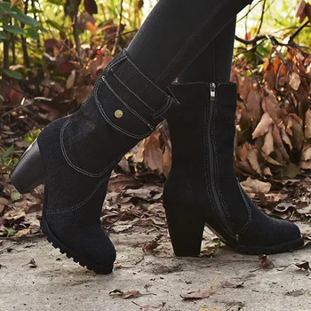 Farmer Közepén borjú Csizma Női Őszi-Európai, Illetve Amerikai Stílus Magas Sarkú Csizma Női Téli Modern Cipő Plus Size zapatos 2023