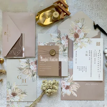 Egyedi termék、Meleg eladási elegáns papír kártya esküvői meghívó borítékkal egyéni