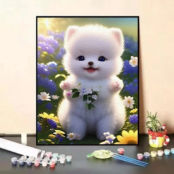 Aranyos kutya digitális festmény kitöltőszín D lány születésnapi kézzel készített festmény osztály díszítő festés