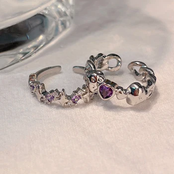 Új Lila Szív Gyűrű A Nők Klasszikus, Ezüst Színű Csillogó Gyűrűk Szív Design Eredeti Cirkon Gyűrűk Fesztivál, Ékszerek, Ajándékok