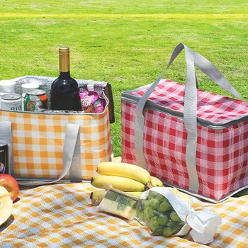 Étkezés Piknik Kellékek Kockás Élelmiszer-Kézi Táskák Hőszigetelt Hűtő Box Tavaszi Nap Piknik Táska Kemping Élelmiszer-Tároló Táska