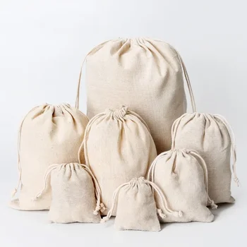 Egyszerű vászon fejét ékszerek húzózsinórral tároló csomag zsebéből, játszani, ékszer, táska multi-gabona vászon csomózott kis szövet táska