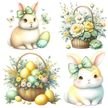 Aranyos Húsvéti tojás, virágok, valamint a nyulak DIY hőátadás Ruhát Termikus Szép Nyulak Matrica Dekoráció Nyomtatás