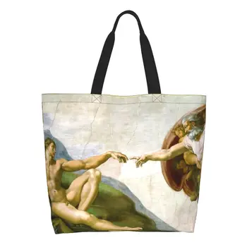 Michelangelo A Teremtés Adam Élelmiszert Tote Bevásárló Táskák Női Egyéni Vászon Váll Shopper Táska Nagy Kapacitású Táska