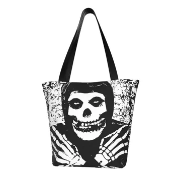 Misfits Koponya Punk Rock Élelmiszert Bevásárló Táska Nők Vicces Horror Vászon Váll Bevásárló Táskák Nagy Kapacitás Táskák