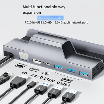 Dock dokkoló Kiváló Minőségű Gőz Fedélzeten Dock 6 Az 1-ben USB-3.0HDMI2.0 Kompatibilis 4K@60Hz RJ45 Gigabit Ethernet Hub PD100W