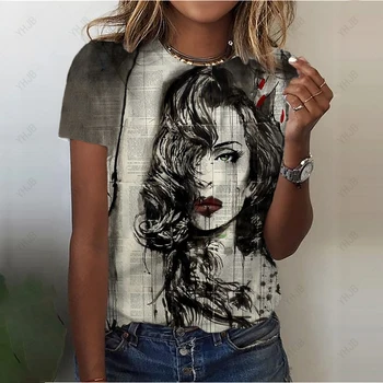 Új Női póló Lányok 3D Nyomtatott Női portré Nyári Divat Alkalmi Utcai Rövid Ujjú Felső Y2k Ruházat Nagy