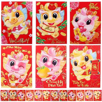 30 Db Boríték Pénzt Sárkány Minta Kínai Stílusú Piros Papír Lai Si Feng Fesztivál 2024 Táska Csomag Újévi Ajándék