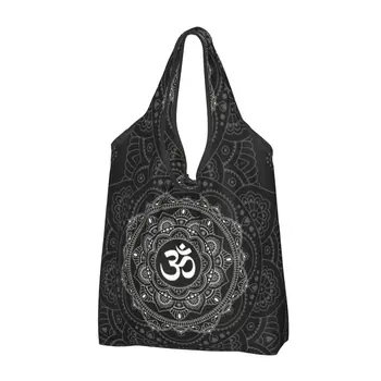 Újrafelhasználható Om Mandala Bevásárló Táska Női Táska Hordozható Buddhizmus Aum Jóga Meditáció Élelmiszert Bevásárló Táskák