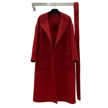 Gyapjú kabát kabát állni, nyakörv, közepes, hosszú, laza verzió egyszínű duplán pocket design meleg, kényelmes őszi/Téli 2023